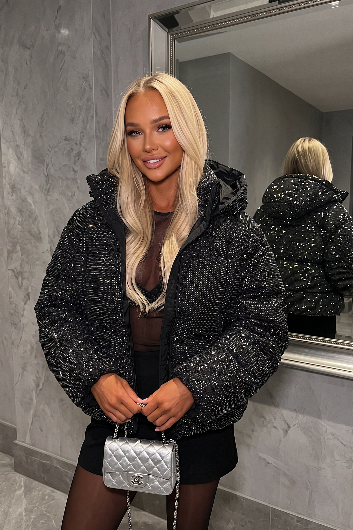 RHINESTONE puffer silver