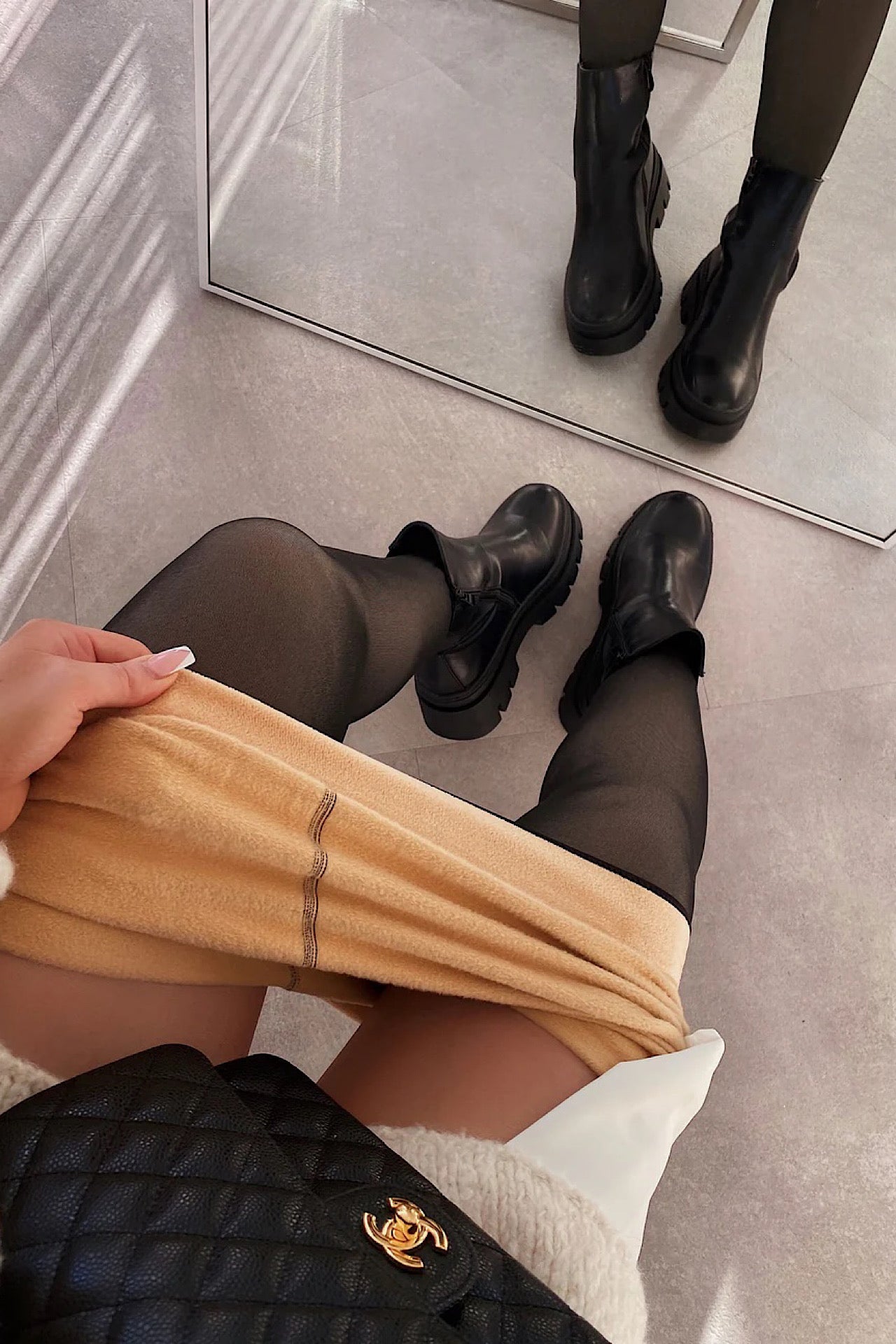 BLACK fleece tights
