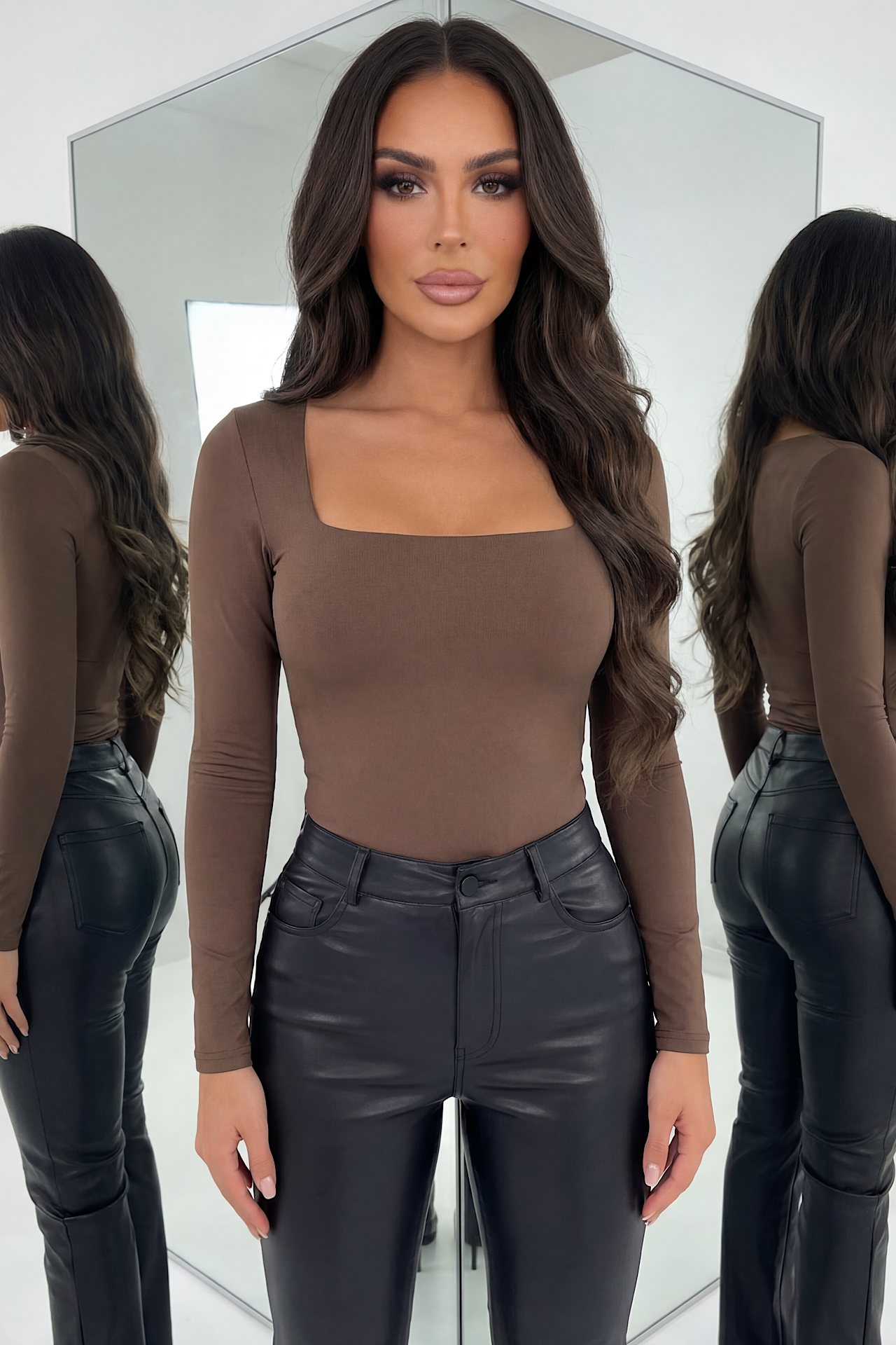 BASIC square blouse coffe