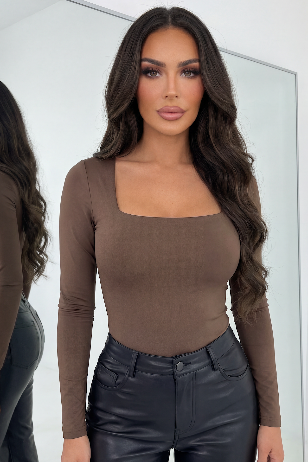 BASIC square blouse coffe