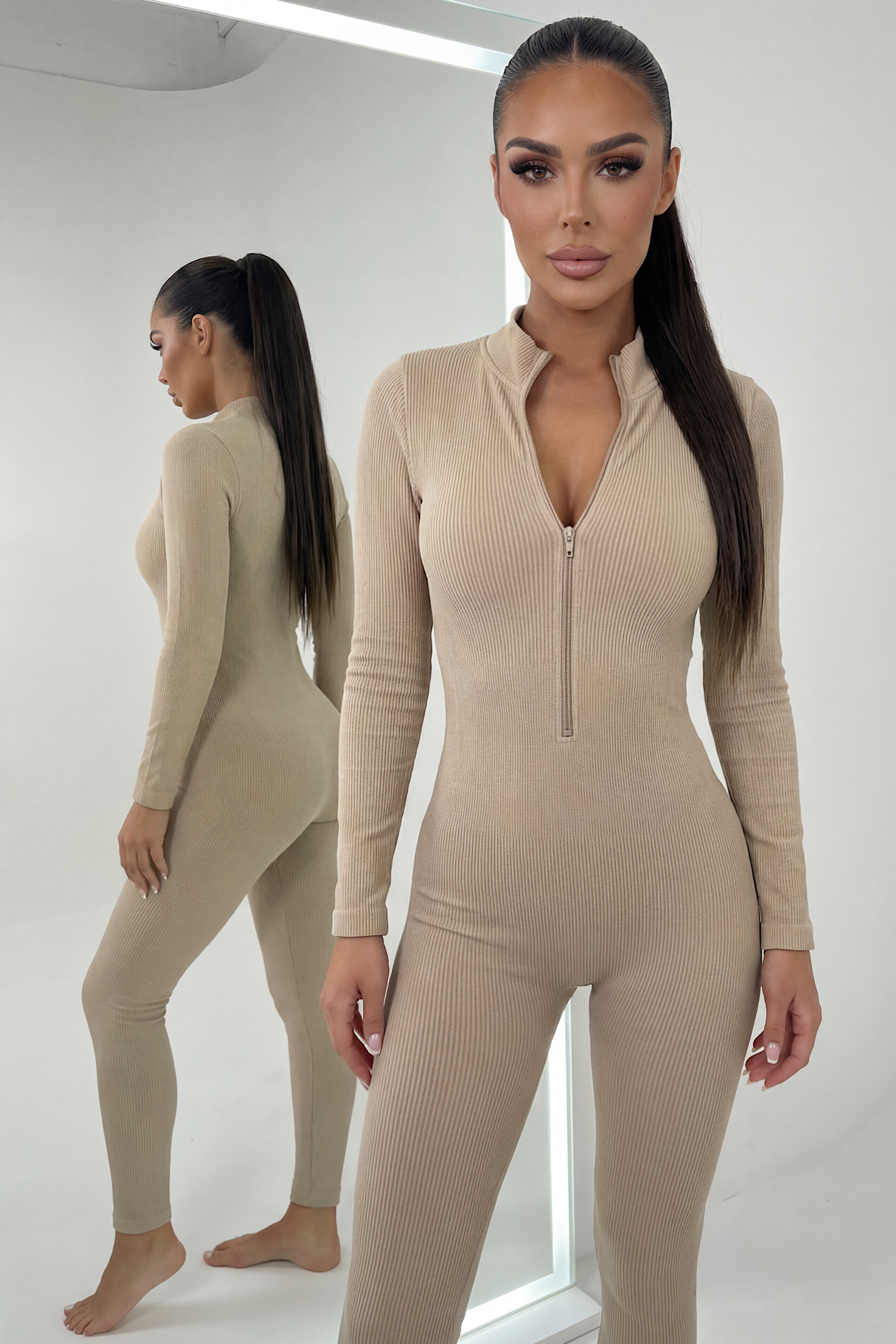 RIB jumpsuit beige