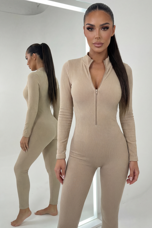 RIB jumpsuit beige
