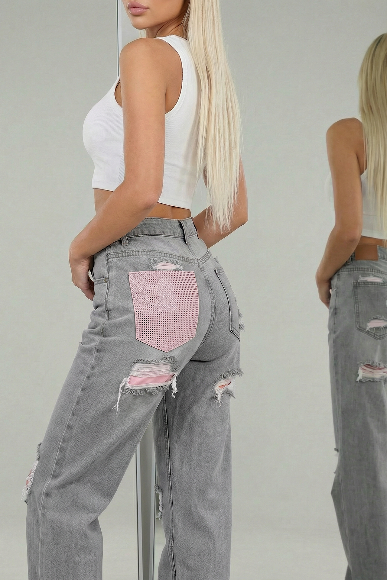 YAS pocket jeans grey